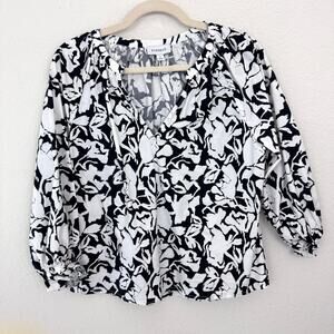 Evereve Womens Jordy Blouse Top Size S Cotton Stretch Floral Contemporary Black